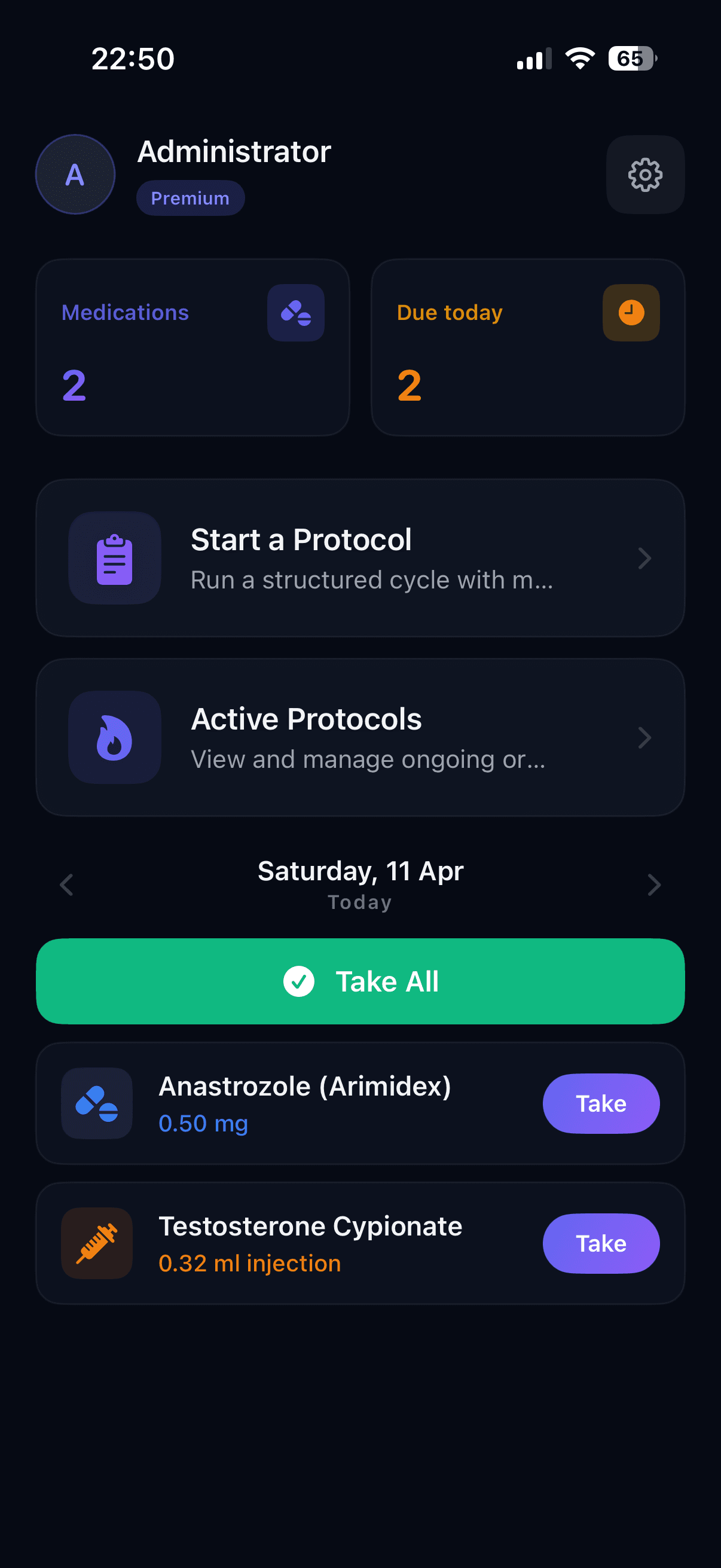 Dosing app dashboard